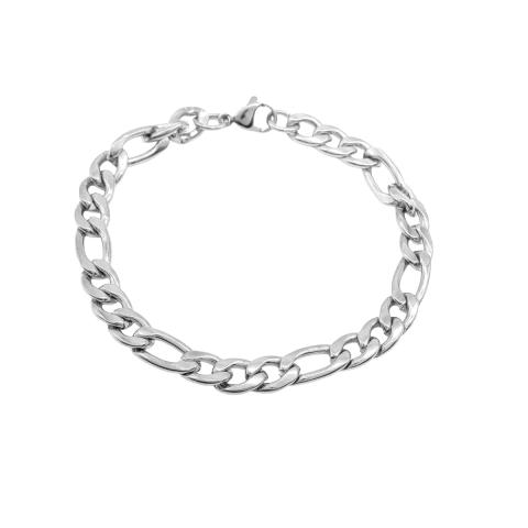 Pulseira Masculina  20 Cm  Elo  Figaro  3×1  Grossa  Aço  nox  Prata - comprar online
