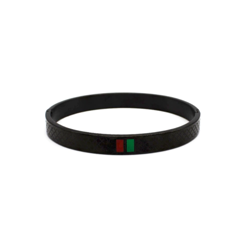 Bracelete Texturizado Com Resina Verde E Vermelha Centralizada Em Aço Inox PVD Preto - comprar online