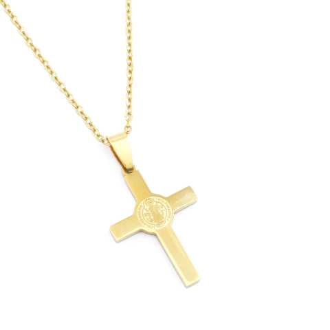 Corrente Cruz São Bento Central Gravado 45cm Proteção E Fé Em Aço Inox - comprar online