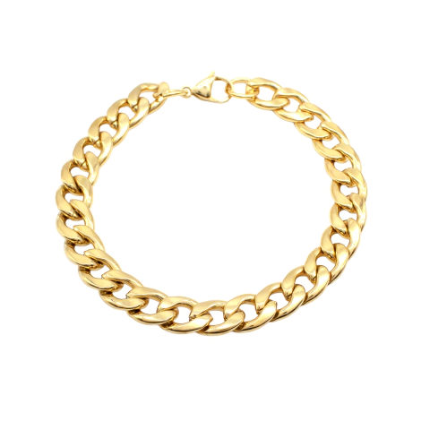 Pulseira Masculina 21 Cm Elo Fígaro Grossa Aço Inox Dourado - comprar online