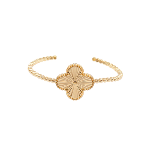 Bracelete Dourado Clover Guilloché Elegância Radiante Em Cada Detalhe Banhado A Ouro - comprar online
