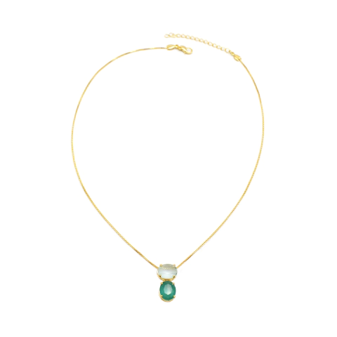 Colar Com Pedras Ovais Em Tons De Verde E Rosa Design Sofisticado Banhado A Ouro - comprar online