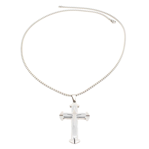 Corrente de Cruz Dupla Lisa Em Aço Inox Com Revestimento PVD Prateado 58cm - comprar online