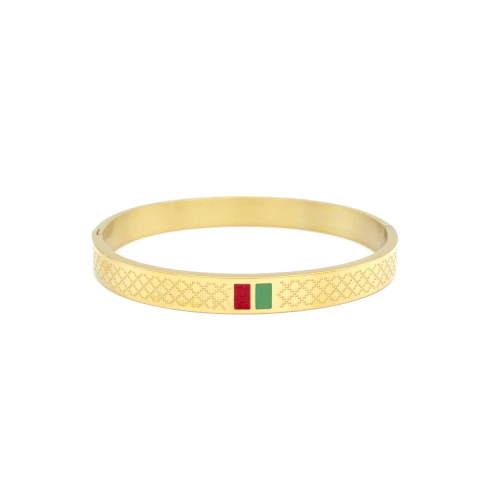 Bracelete Texturizado Com Resina Verde E Vermelha Em Aço Inox PVD Dourado - comprar online