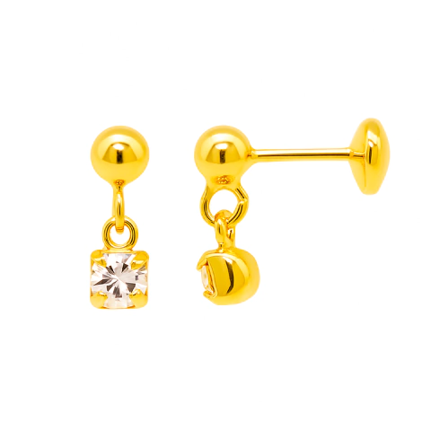 Brinco Bolinha com Ponto de Luz com Tarracha Baby banhado a ouro 7X3mm - comprar online