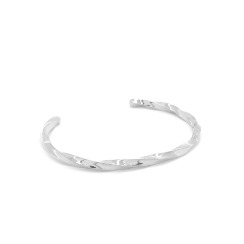 Bracelete Rígido Torcido Elegância Moderna Banhado A Ródio