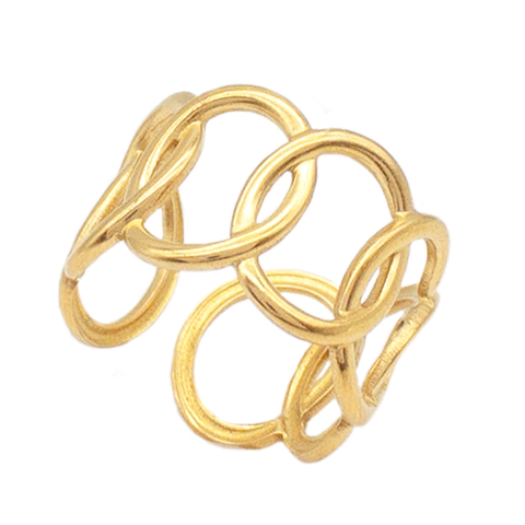 Anel Ajustável Com Esferas Vazadas Em Aço Inox Dourado - comprar online