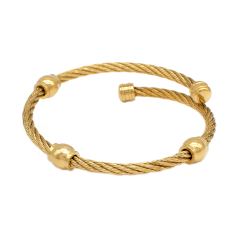 Bracelete Rígido com Esferas Ovais em Aço Inox Dourado - comprar online