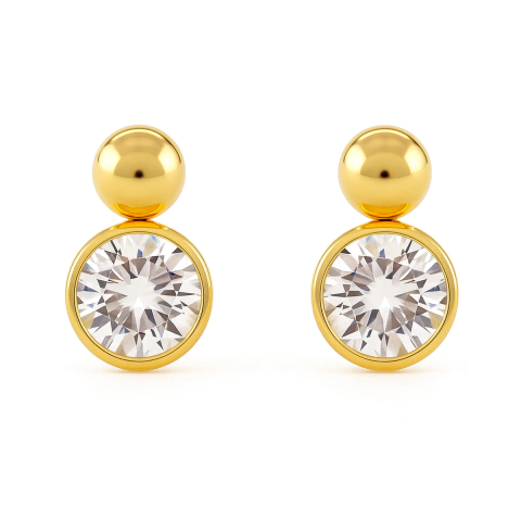 Brinco Base de Bolinha e Zircônia Redonda Banhado a Ouro e Ródio 1,5x1cm - comprar online