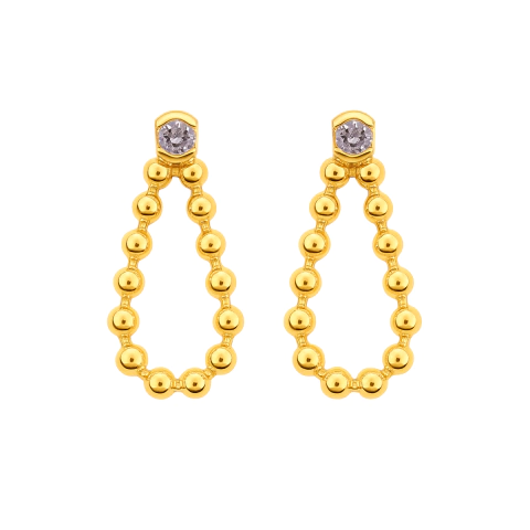 Brinco Base Ponto de Luz com Detalhe de Bolinhas Banhado a Ouro e Ródio 2x1cm - comprar online