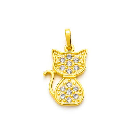 Pingente Gatinho Cravejado Banhado a Ouro - comprar online