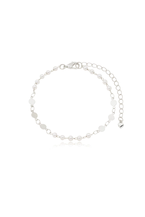 Pulseira De Pérolas Com Chapinhas Banhada A Ródio 16cm