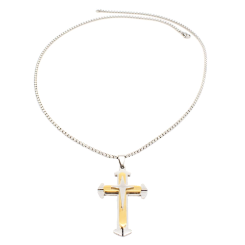 Corrente de Cruz Dupla Lisa Em Aço Inox Com Revestimento PVD Prateado E Dourado 58cm - comprar online