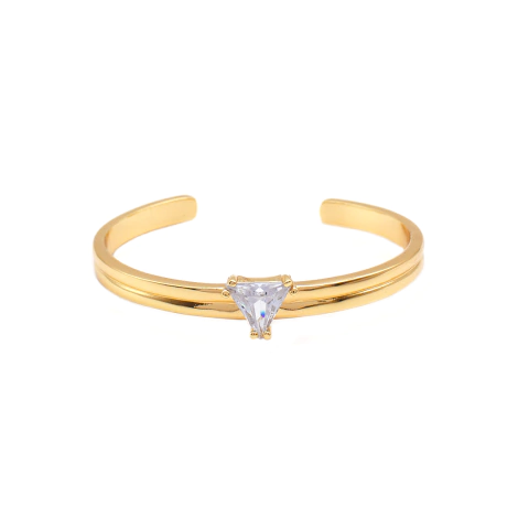 Bracelete Rígido Com Triângulo Central Design Geométrico Banhado A Ouro - comprar online