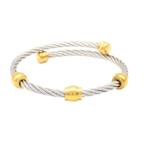 Bracelete Rígido Com Esferas Ovais Em Aço Inox Com Revestimento PVD - comprar online