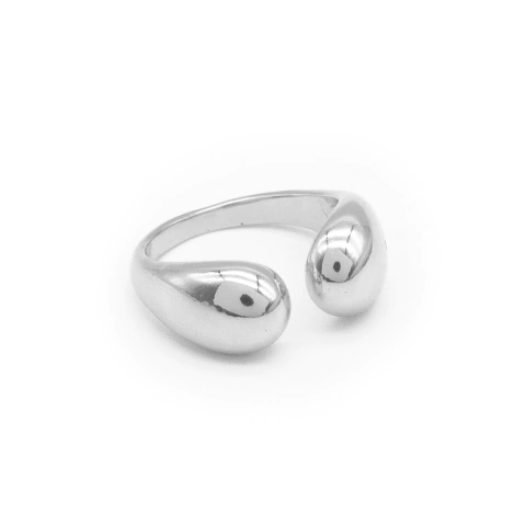 Anel Feminino Ajustável Duas Esferas Banhado a Ródio - comprar online