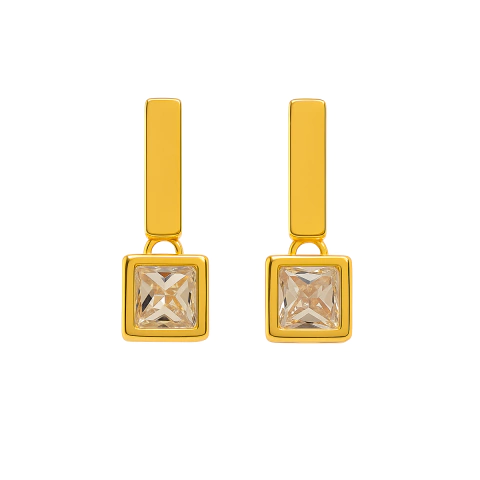 Brinco Palito com Solitário Quadrado de Zircônia Banhado a Ouro e Ródio 2X0,8cm - comprar online