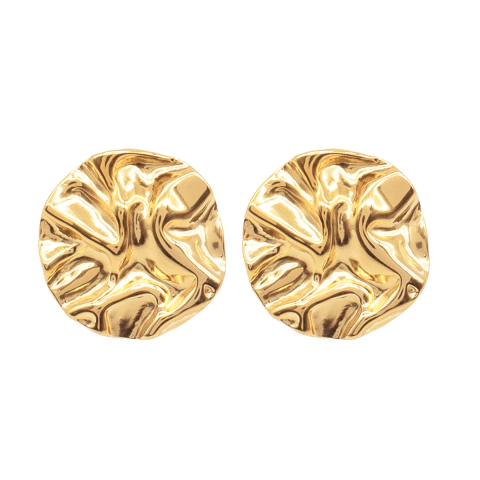 Brinco Feminino Redondo Texturizado Orgânico Em Aço Inox Com Revestimento PVD Dourado 2,83cm