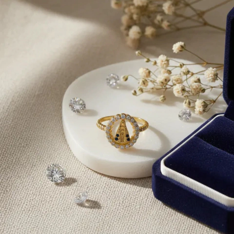 Anel Cravejado Nossa Senhora com Zircônia Banhado a Ouro