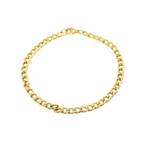 Pulseira Masculina 20 Cm Elo 3×1 Aço Inox Dourado