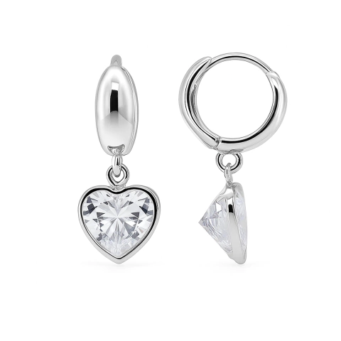 Brinco de Argola Lisa com Pedra em Coração Banhado a Ródio 2x1cm - comprar online