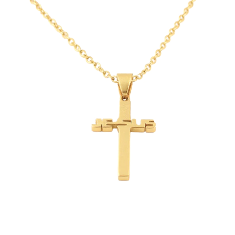 Corrente Cruz Jesus 45 Cm Aço Inox Dourado - comprar online