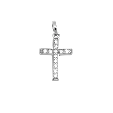 Pingente Cruz Pequena com Zircônias Banhado a Ródio - comprar online