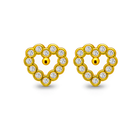 Brinco Coração Pequeno Vazado com Zircônias Banhado a Ouro 1cm - comprar online