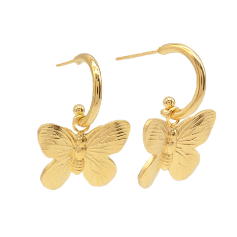 Brinco Argolinha Com Pingente De Borboleta Aço Inox Dourado 2,5cm - comprar online