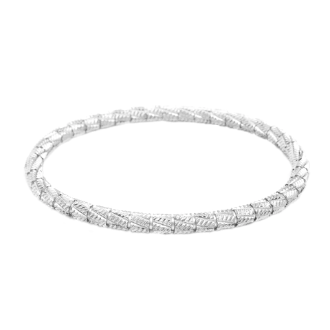 Bracelete Rígido Com Detalhe Trançado Em Aço Inox Com Revestimento PVD Prateado - comprar online