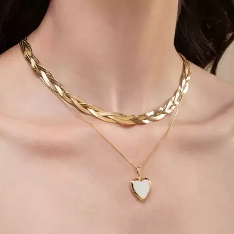 Relicário Feminino Coração Madrepérola Banhado a Ouro Abre para Foto - comprar online