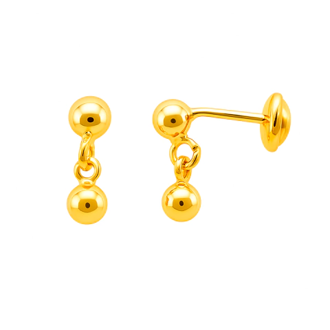 Brinco Bolinha Pendurada com Tarracha Baby Banhado a Ouro 8mm - comprar online