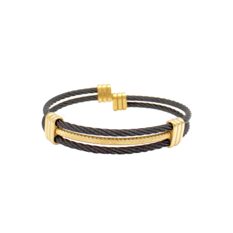 Bracelete Trançado Em Aço Inox Com Detalhes Preto E Dourado - comprar online