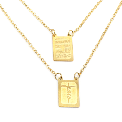 Escapulário Jesus 65 Cm Aço Inox Dourado - comprar online