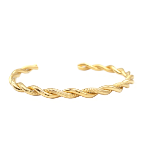Bracelete De Elos Rígidos Trançados Aço Inox Revestimento PVD Dourado - comprar online