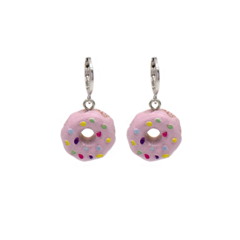 Brinco Argola Infantil Com Donut Rosa Esmaltado Design Divertido Com Detalhes Coloridos