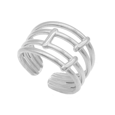Anel Ajustável 4 Camadas Com Detalhes Lisos Em Aço Inox Prata - comprar online