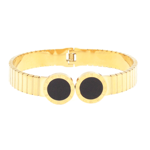 Bracelete Com Madrepérola E Detalhado Números Romanos Aço Inox Com Revestimento PVD Dourado - comprar online