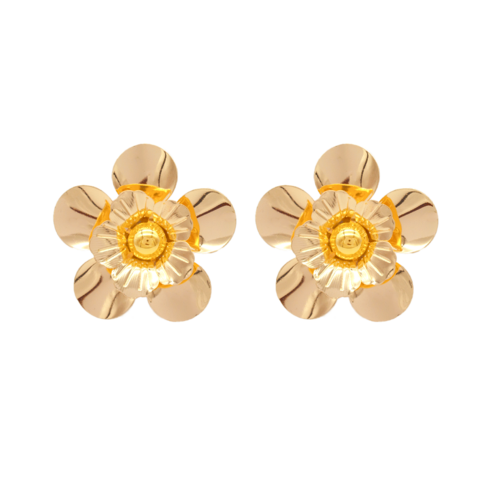Brinco Feminino Orgânico De Flor Design Moderno Banhado A Ouro