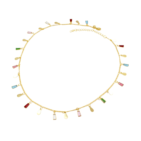 Choker com Pedras Colors e Chapinha Penduradas 40 cm Banhado a Ouro e ródio - comprar online