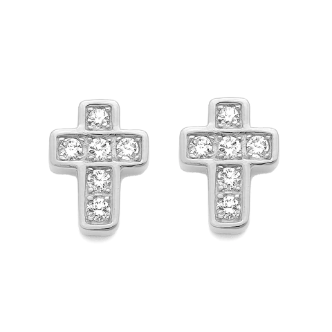 Brinco Cruz Cravejada Banhado a Ródio 8,3mm - comprar online