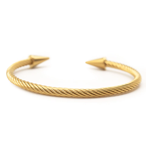 Bracelete Moderno em Aço Inox Trançado com Pontas Dourado - comprar online