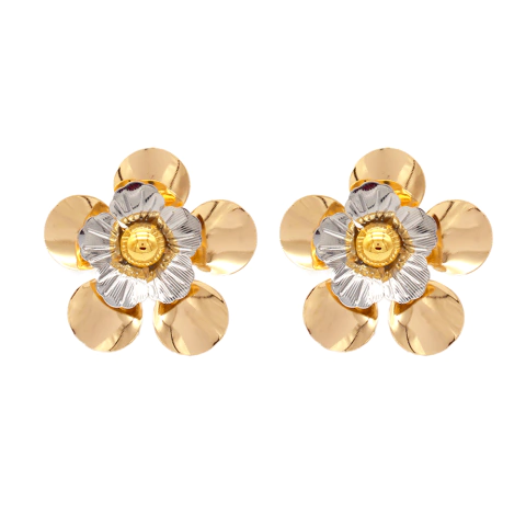 Brinco Flor Lisa/Misto com Banho Duplo Ródio e Ouro - comprar online