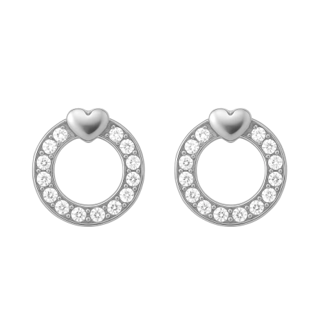 Brinco Círculo Vazado com Coração Banhado a Ródio e Zircônias 1,3mm - comprar online