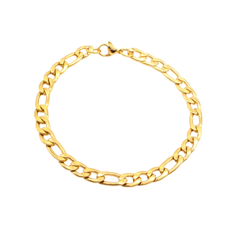 Pulseira Masculina 21 Cm Elo Fígaro Aço Inox Dourado - comprar online