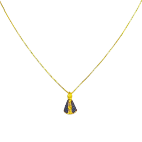 Corrente Nossa Senhora Aparecida Azul 1,5 cm Banhado a Ouro