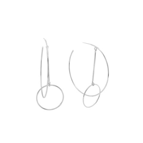 Brinco De Argola Dupla Design Moderno Banhado A Ródio - comprar online