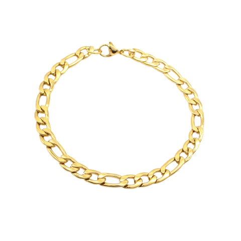 Pulseira Masculina 21 Cm Elo Fígaro 3×1 Aço Inox Dourado - comprar online