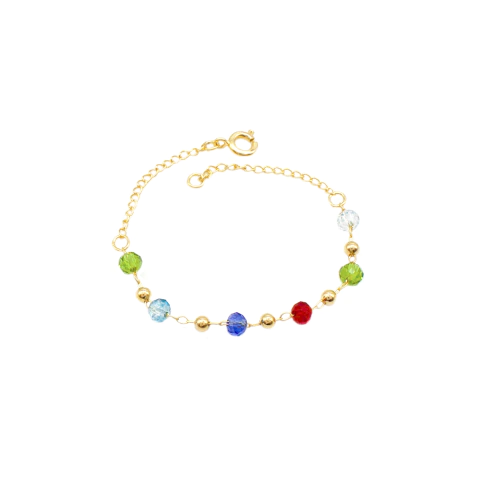 Pulseira Infantil Bolinhas E Cristais Coloridos 15cm Banhada A Ouro Com Design Divertido E Delicado - comprar online