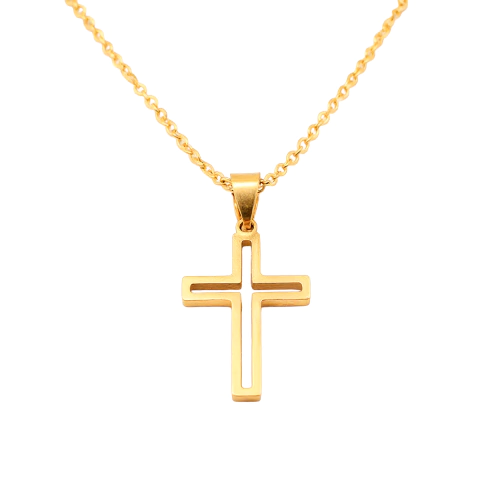 Corrente Cruz  Vazada Aço  Inox Dourado 45cm - comprar online